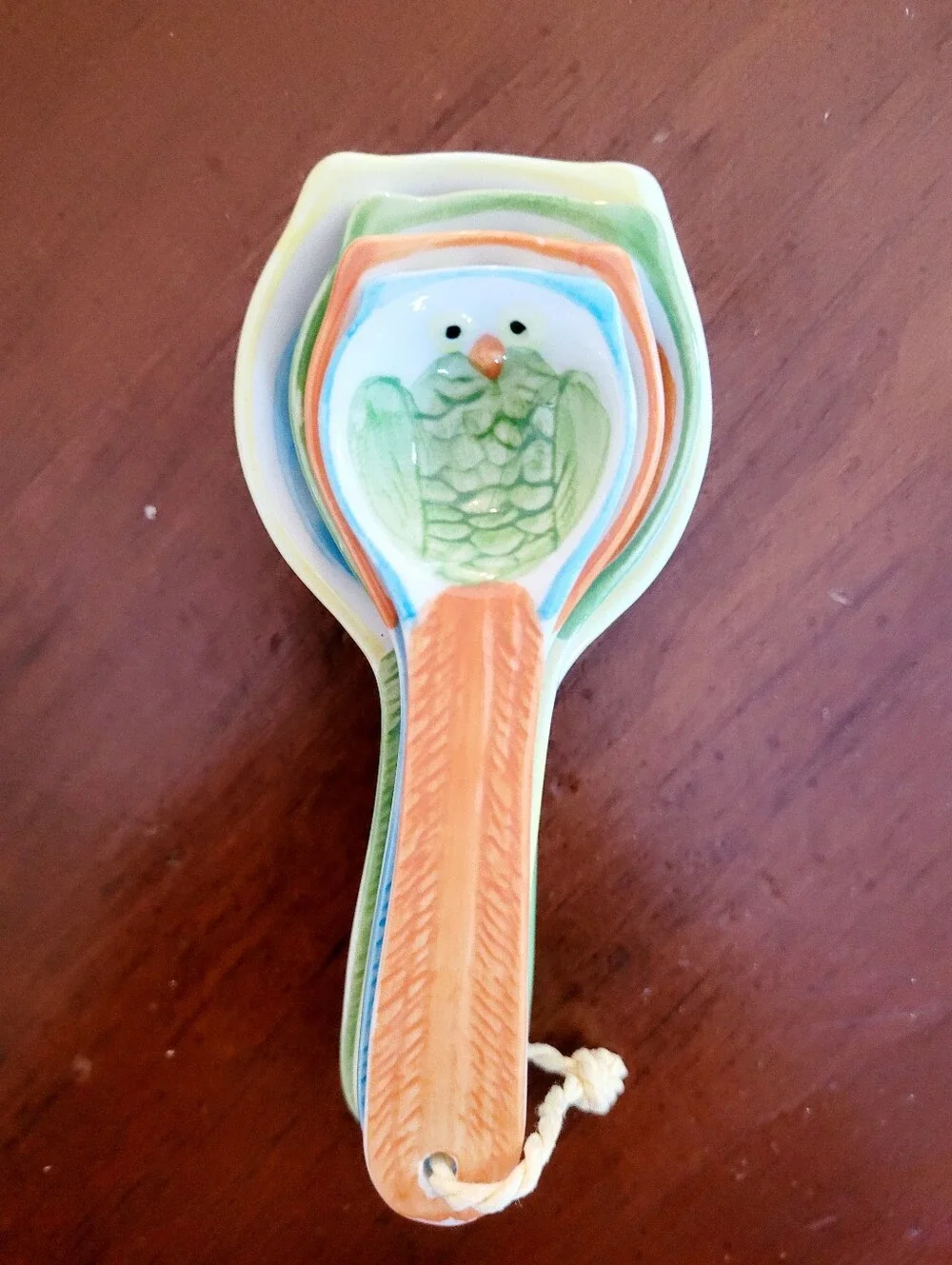 Pier 1 P1 Retired Hand-Painted Owl Measuring Spoons Set 4 Piece